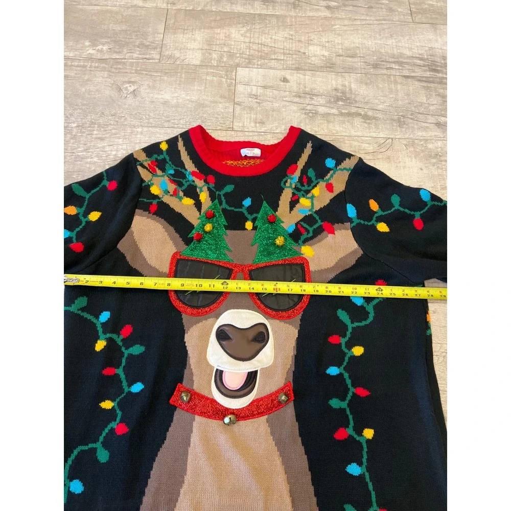 Holiday Time Mens 3XL Ugly Christmas Sweater Reindeer Sunglasses Jingle Bells 3D
